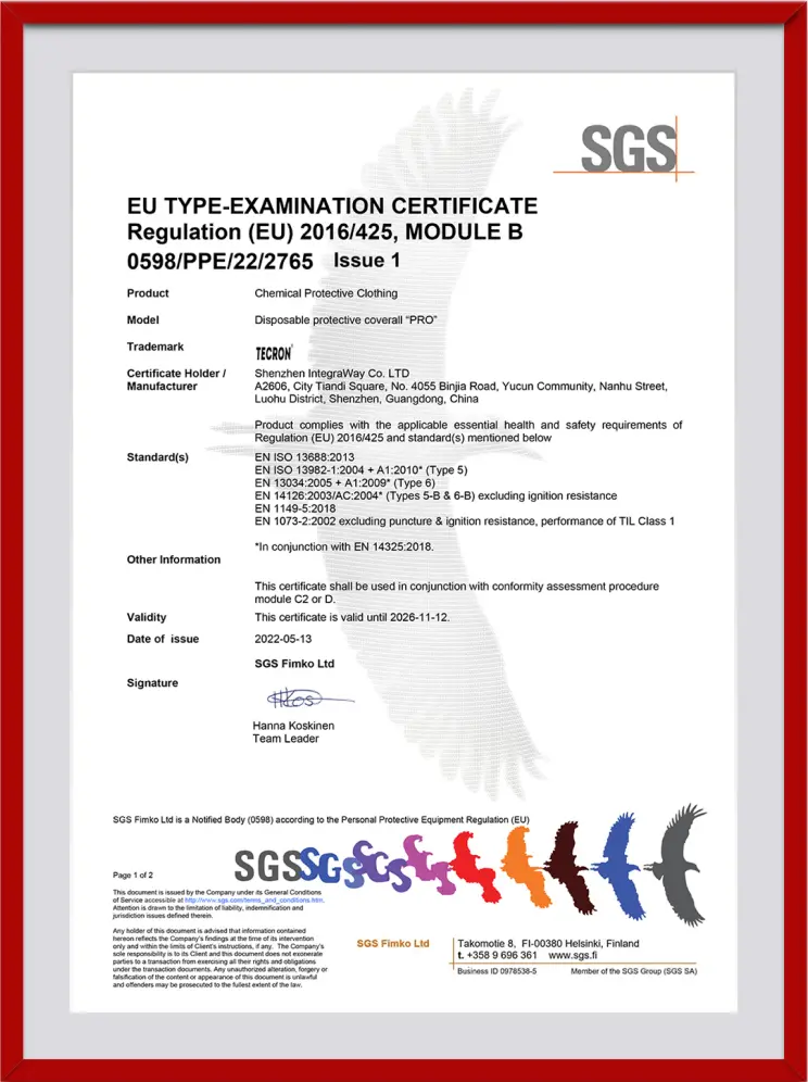 Certificate TECRON SGS